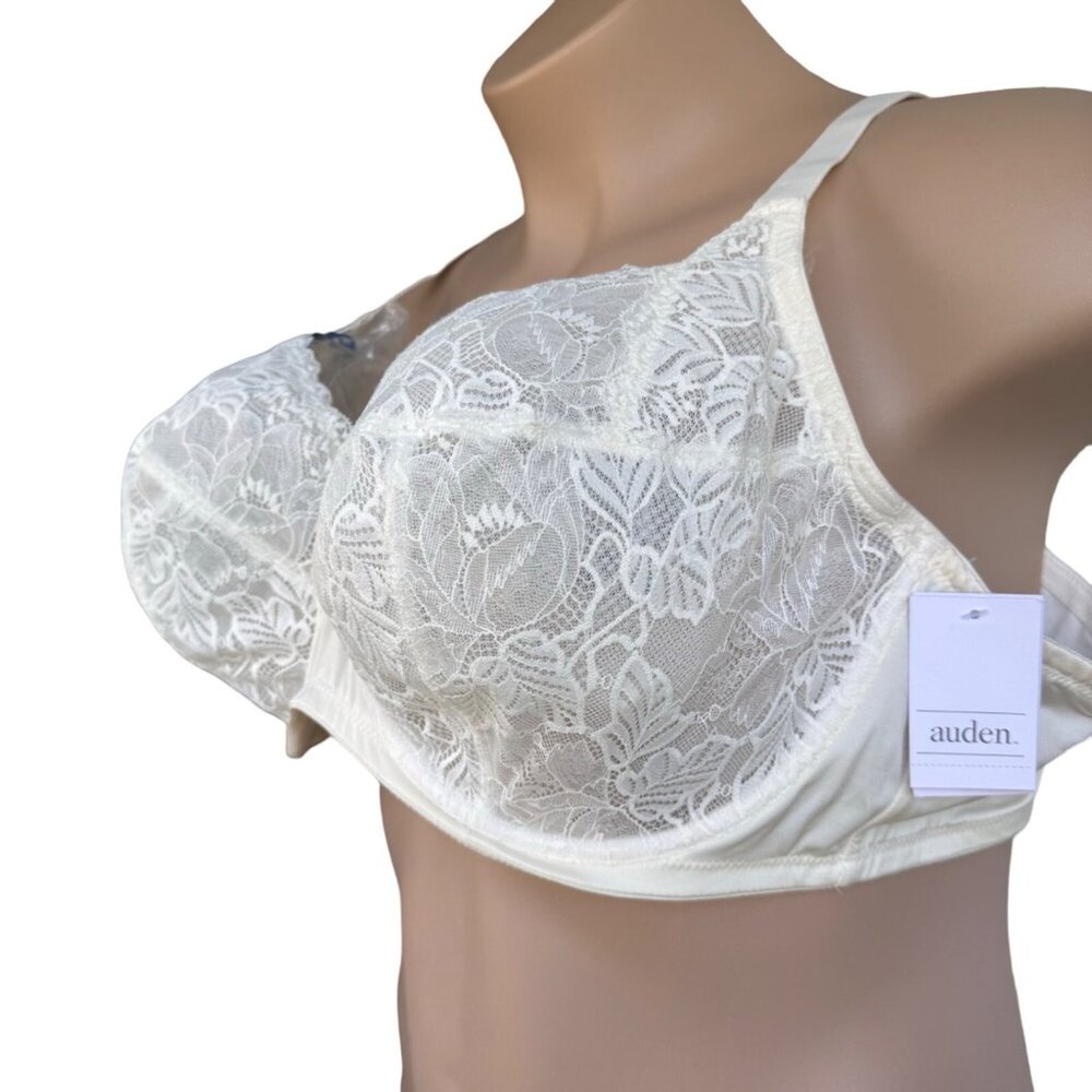 Unlined Full Coverage Underwire Bra 46DD Adjustable Straps Lace White Auden - Picture 6 of 16